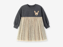 Autumn and Spring Arrival Princess Animals Pattern Long Sleeves Tulle Decorated Dress for Stylish Girls