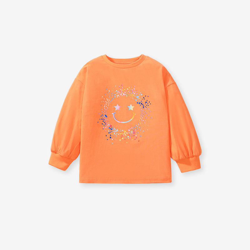 Arrival Autumn Girls’ Aesthetic Smiling Face Pattern Long Sleeves T-Shirt In European And American Style For Summer - Image 2