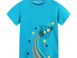 Summer Boys’ Rocket and Stars Cartoon Pattern T-shirt in European and American Style