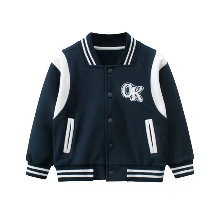 Baby Boy Letters Embroidered Pattern Contrast Design Baseball Coat - Image 6