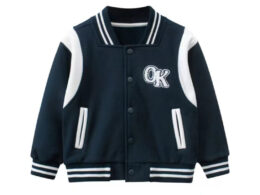 Baby Boy Letters Embroidered Pattern Contrast Design Baseball Coat