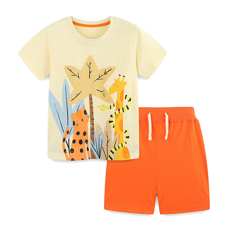 Summer Baby Kids Jungle Animals Cartoon Pattern T-shirt and Shorts Clothing Set for Boys - Image 5