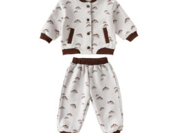 Winter and Autumn Baby Kids Geometric Bread Pattern Long Sleeves Coat and Pants