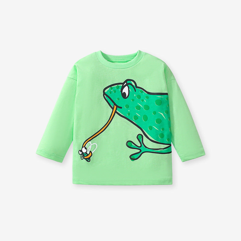 Arrival Autumn Kids’ Long Sleeves Frog Print T-Shirt In European And American Style For Summer - Image 2