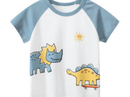 Boys’ Cartoon Animals Print Color Patchwork T-Shirt In European And American Style