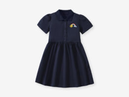 Summer Arrival Rainbow Pattern Short Sleeves Polo Dress for Stylish Girls