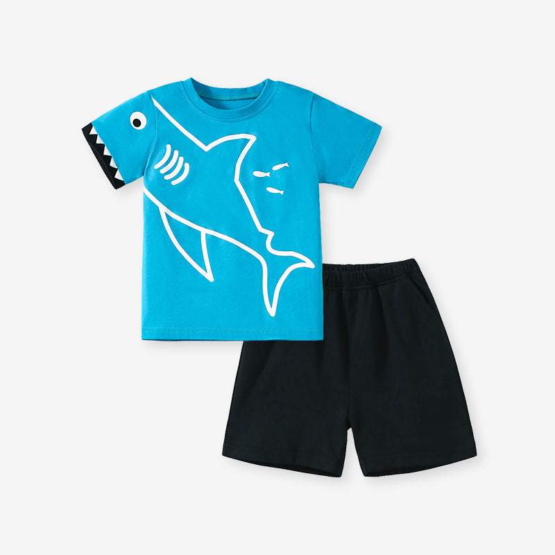 Summer Baby Kids Shark Cartoon Pattern T-shirt and Shorts Clothing Set for Boys - Image 6