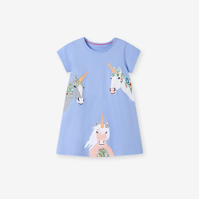 Summer Arrival Unicorn Cartoon Pattern Short Sleeves Dress for Stylish Girls - Image 11