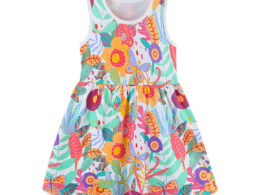 Summer Pure Cotton Cartoon Jungle Floral Pattern Sleeveless Dress for Stylish Girls