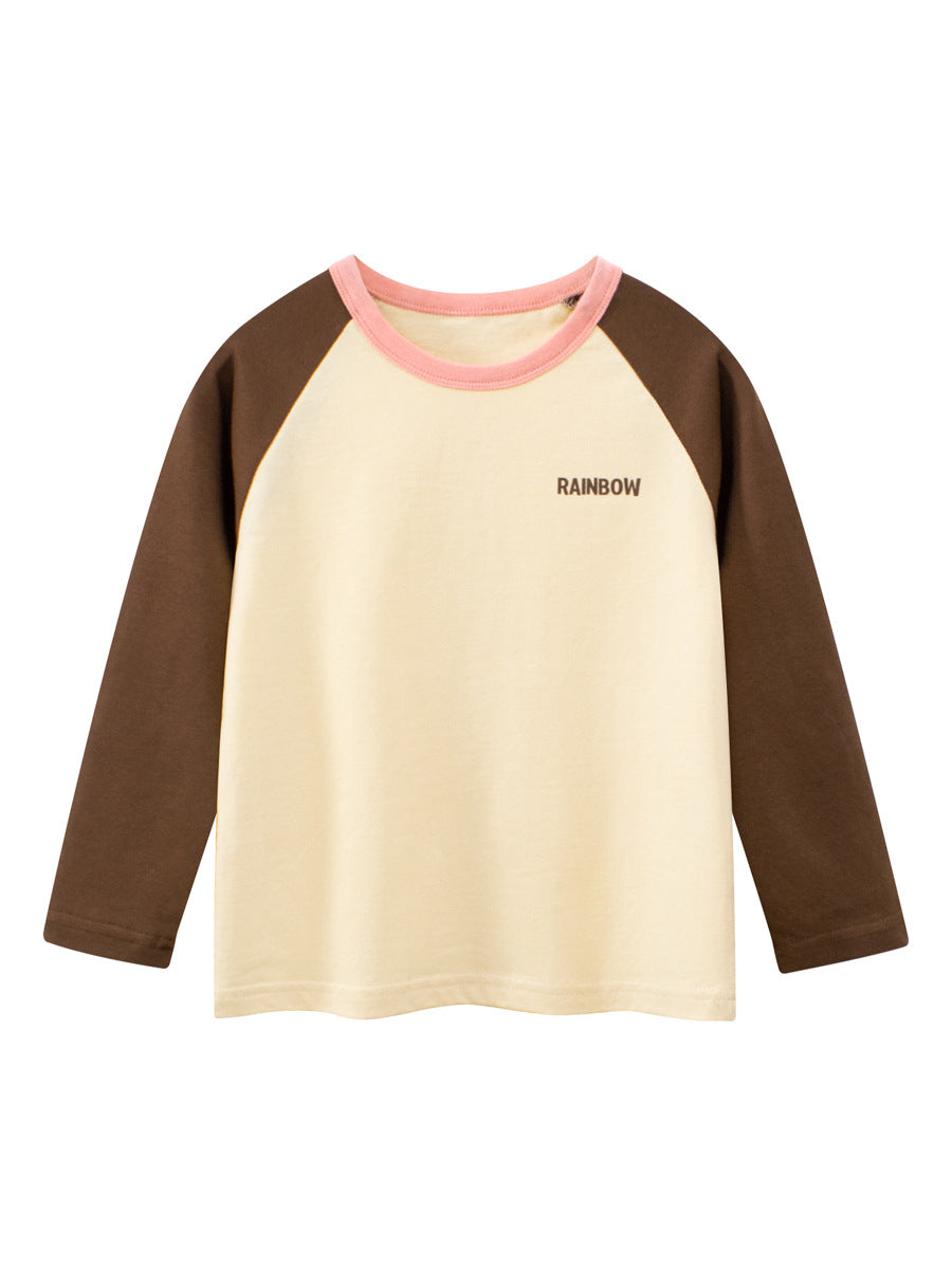 Autumn Baby Kids Girls Letters Pattern Print Long Sleeves Crew Neck Color Patchwork Top Shirt - Image 2