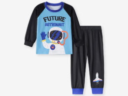 MyKids-USA Spring and Autumn Baby Boys Astronaut Cartoon Pattern Long Sleeves Casual Pajama Set