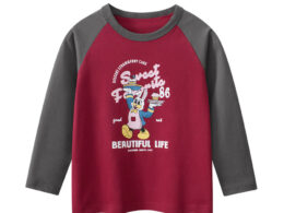 Autumn Arrival Kids Girls Cartoon Print Crew Neck Long Sleeves Color Patchwork Shirt