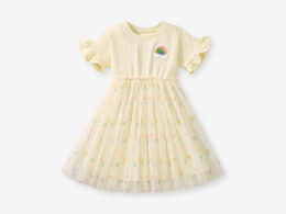 Summer Arrival Rainbow Pattern Short Sleeves Tulle Patchwork Dress for Stylish Girls
