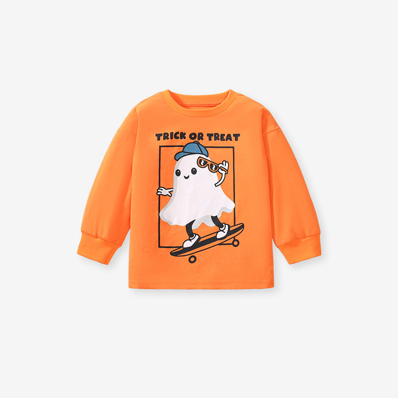 Arrival Autumn Kids’ Long Sleeves Little Ghost Pattern T-Shirt In European And American Style For Summer - Image 2