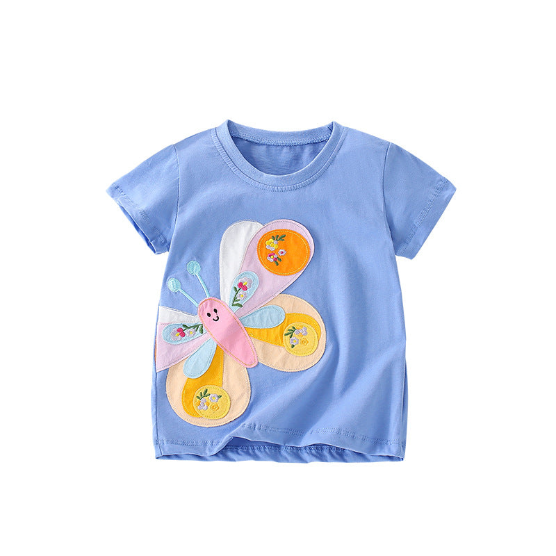 Summer Girls’ Butterfly Pattern Decorated T-shirt in European and American Style - Image 10