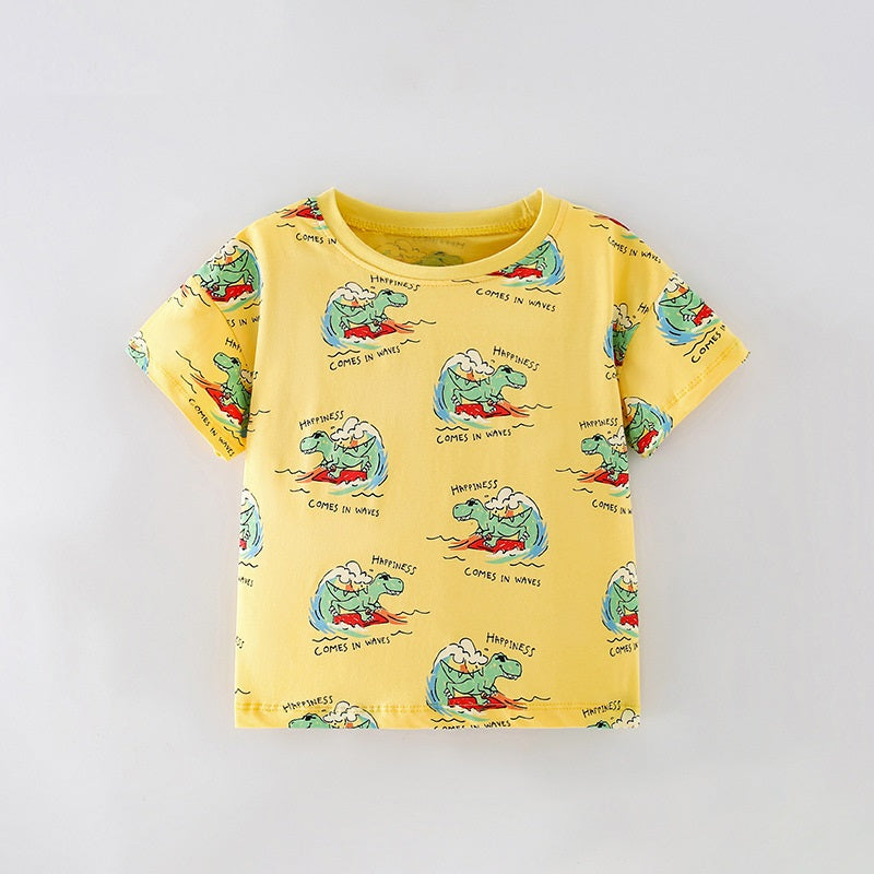 Boys’ Cartoon Dinosaur Pattern Short Sleeves T-Shirt In European And American Style For Summer - Image 2