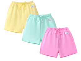 Girls Solid Color Soft Casual Style Rainbow Logo Shorts