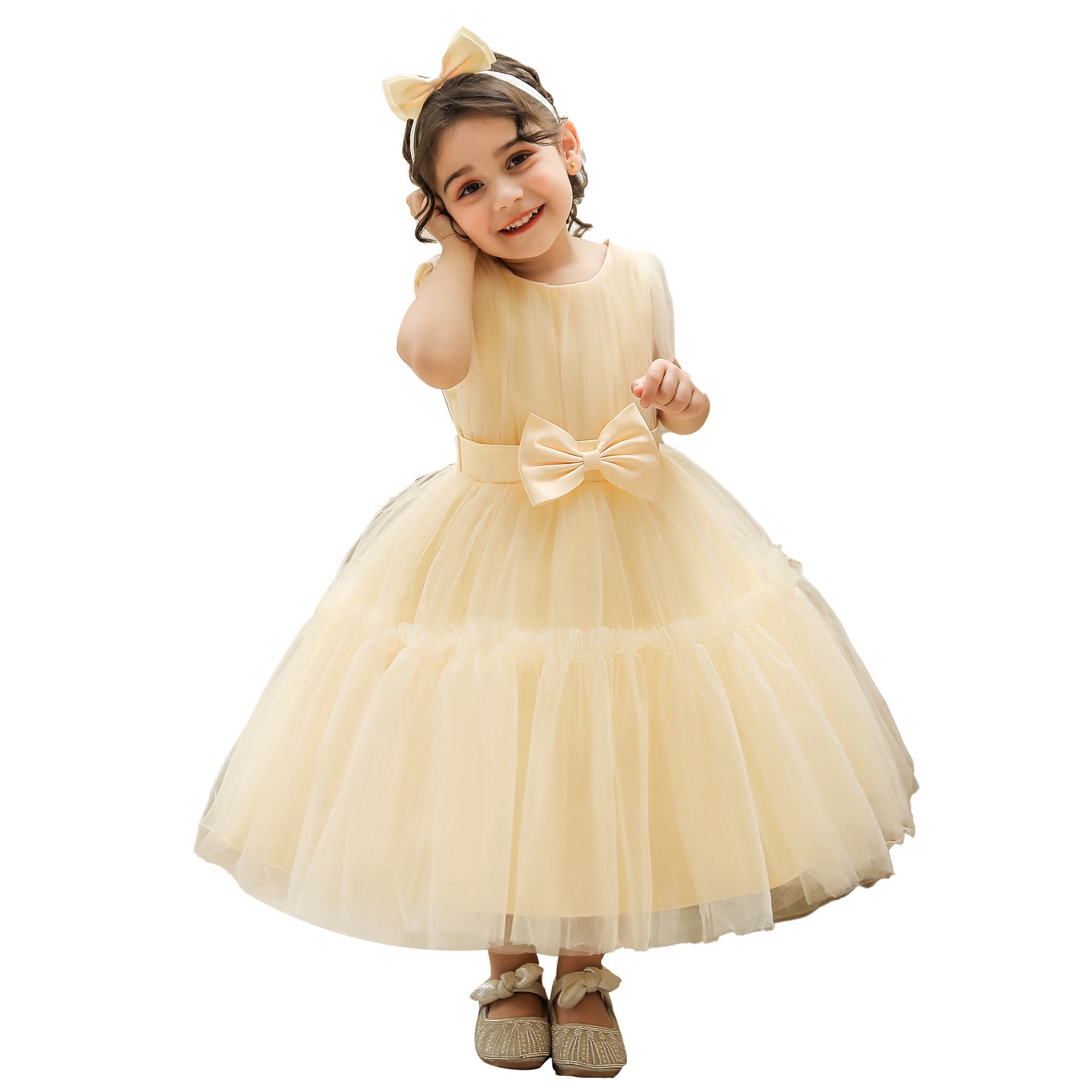 Arrival Summer Baby Kids Girls Sleeveless Solid Color Ruffle Mesh Bow Tied Dress - Image 36