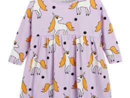Baby Girl Unicorn Pattern Long Sleeves Style Dress In Autumn Wearing Outfits