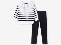 Spring and Autumn Girls Striped Pattern Long Sleeves Sweatshirt and Black Pants Clothing Set
