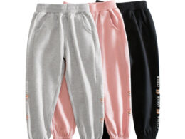 Baby Solid Color Side Cartoon Print Design Thin Style Pants