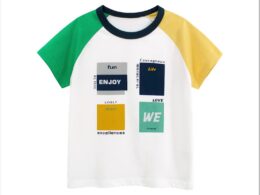 Summer Boys’ Letters and Geometric Pattern T-shirt in European and American Style