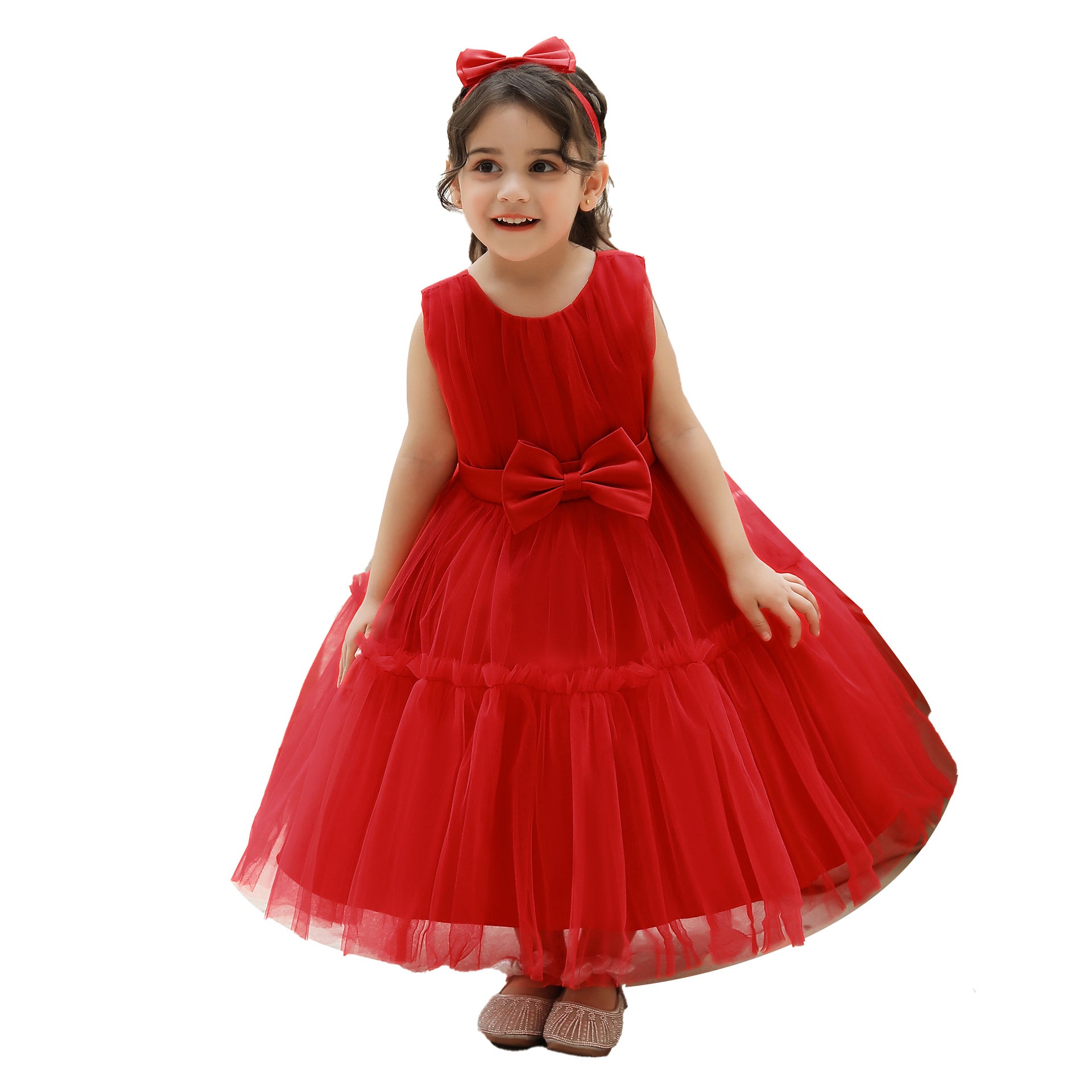 Arrival Summer Baby Kids Girls Sleeveless Solid Color Ruffle Mesh Bow Tied Dress - Image 63