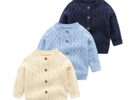 Baby Solid Color Crochet Knitted Pattern Single Breasted Design Sweater Cardigan