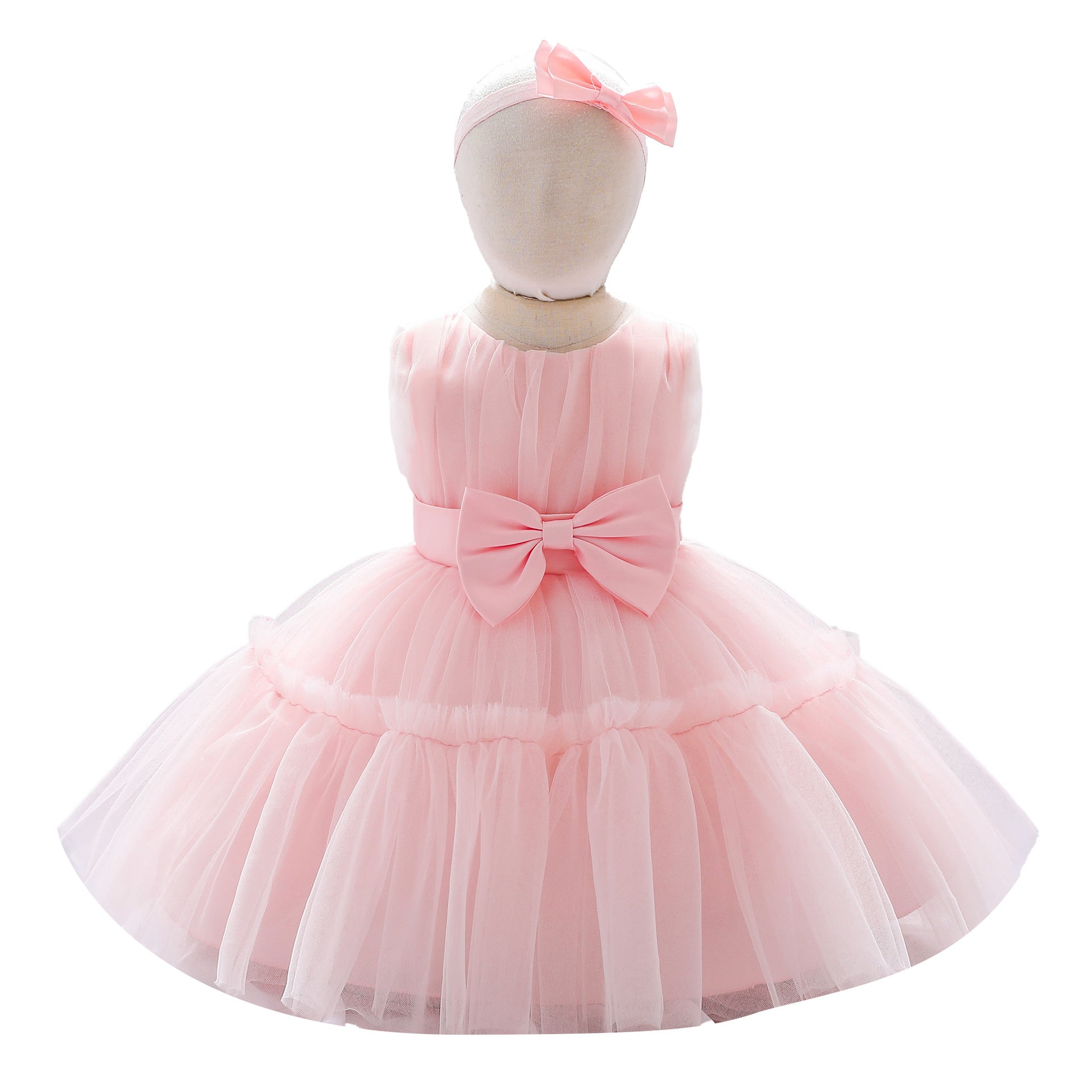 Arrival Summer Baby Kids Girls Sleeveless Solid Color Ruffle Mesh Bow Tied Dress - Image 40