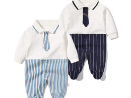 Baby Boy Striped Patchwork Pattern Tie Dye Design Lapel Convered Jumpsuit