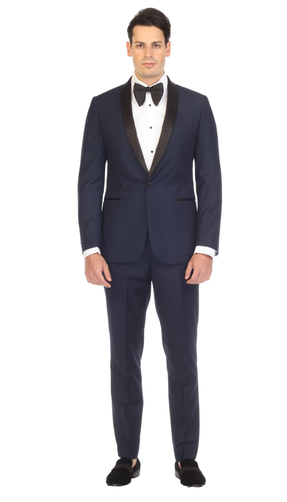 Ferrecci Men's Reno Navy / Black Slim Fit Shawl Lapel 2 Piece Tuxedo Suit Set - Image 3