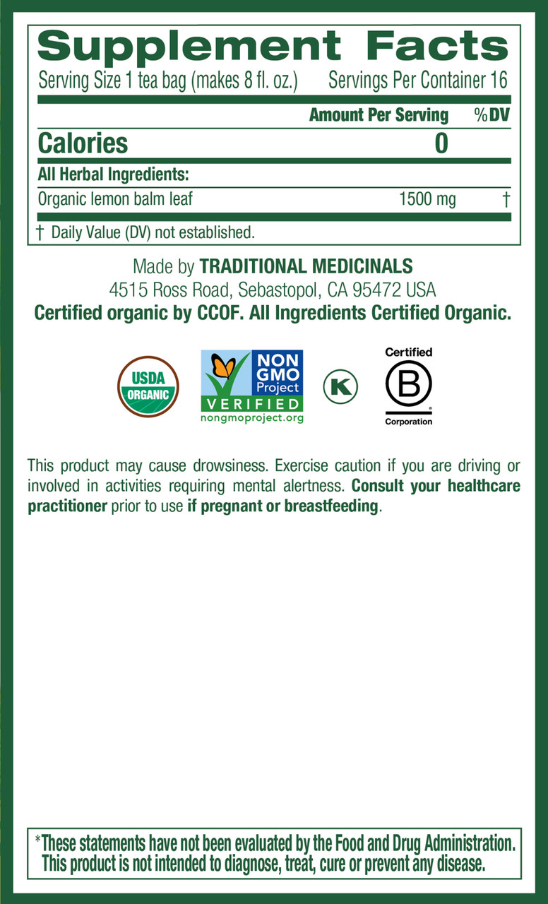 Traditional Medicinals Lemon Balm Tea (6x16 Bag) - Image 4