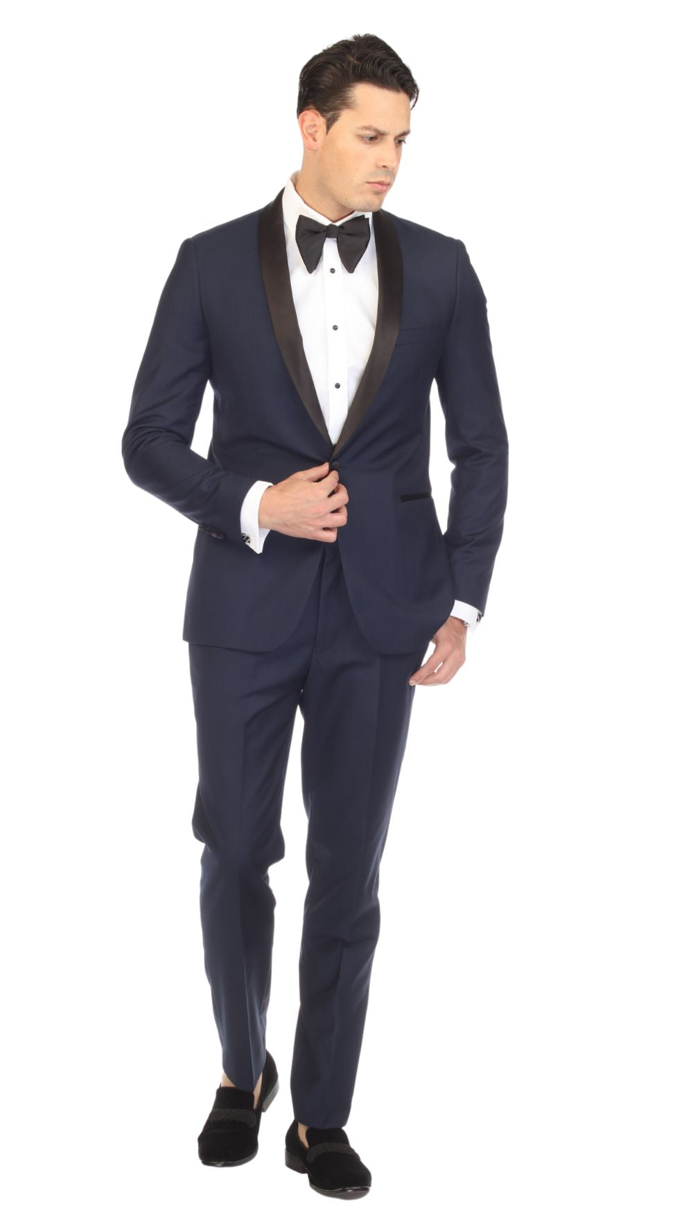 Ferrecci Men's Reno Navy / Black Slim Fit Shawl Lapel 2 Piece Tuxedo Suit Set - Image 2
