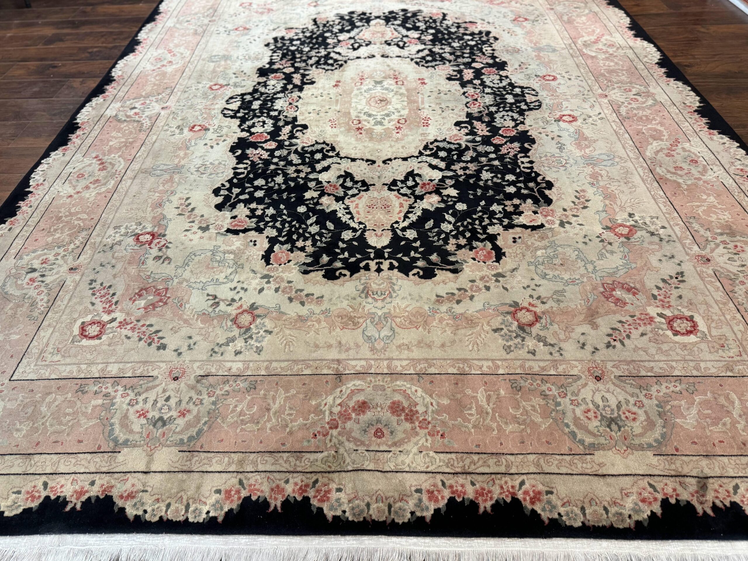 Pak Persian Tabriz Rug 8.6 x 11.6, Black Pink, Traditional Elegant Formal Oriental Carpet, Dining Room Rug, Fine 225 KPSI - Image 5