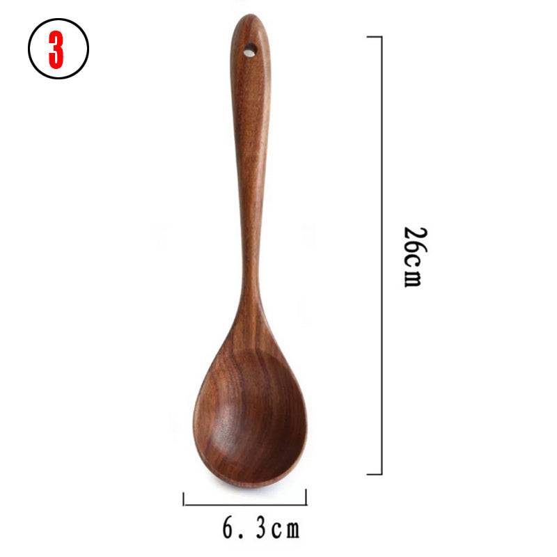 Teak Natural Thai Wood Tableware Spoon Ladle Turner Kitchen Tool Set - Image 9