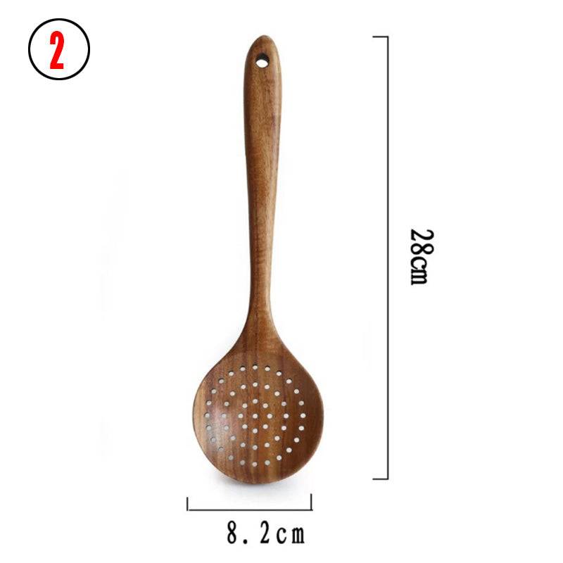 Teak Natural Thai Wood Tableware Spoon Ladle Turner Kitchen Tool Set - Image 8