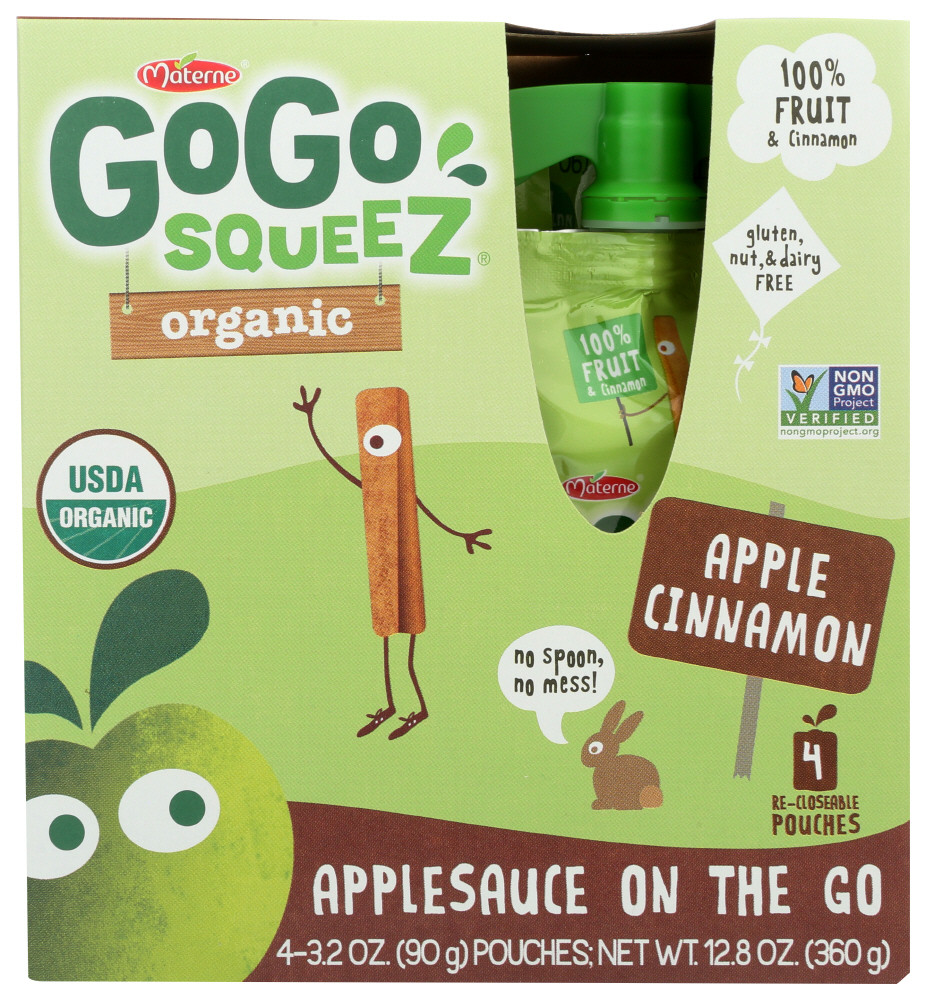 GoGo Squeeze Organic Apple Cinnamon Fruit Pouches 4 ct (Pack of 12)