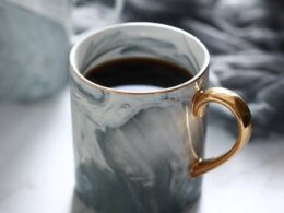 Creative Ceramic Mug With Marble Pattern And Gold Handle