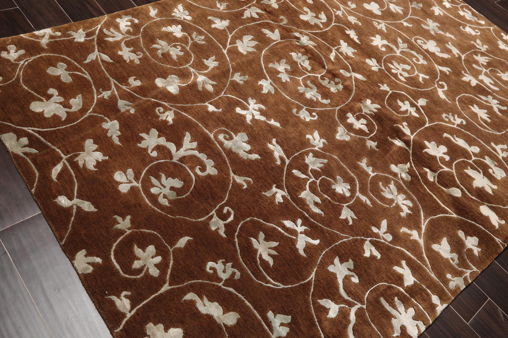 5'8" x 8'5" Hand Knotted Tibetan Wool & Art Silk Floral Oriental Area Rug Brown - Image 3