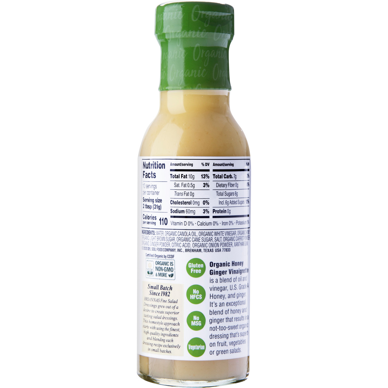 Brianna's Organic Honey Ginger Vinaigrette Dressing 10 oz (Pack of 6) - Image 2