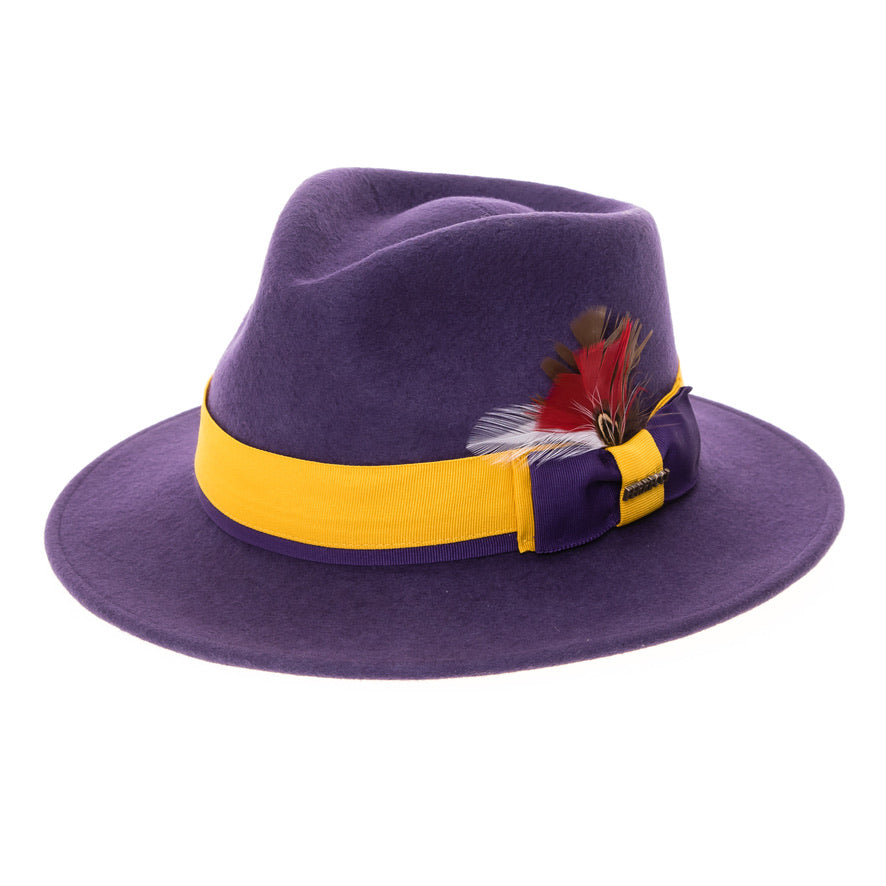 Grayson Fedora Crushable 100 % Australian Wool Traveler Two Tone Purple And Gold Bottom Hat - Image 7