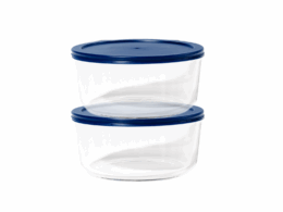 Glass Food Storage Containers - 4 Piece 6.55 Cup (2 Containers + 2 Lids) Set, Blue