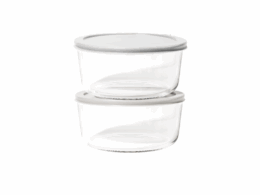 Glass Food Storage Containers - 4 Piece 6.55 Cup (2 Containers + 2 Lids) Set, Grey
