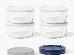 8 Piece (6.55 Cup / 52oz) Round Glass Food Storage Container Set (4 Containers + 4 Lids) with Bonus Lids