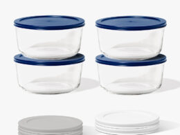 8 Piece (6.55 Cup / 52oz) Round Glass Food Storage Container Set (4 Containers + 4 Lids) with Bonus Lids