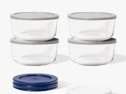 8 Piece (6.55 Cup / 52oz) Round Glass Food Storage Container Set (4 Containers + 4 Lids) with Bonus Lids