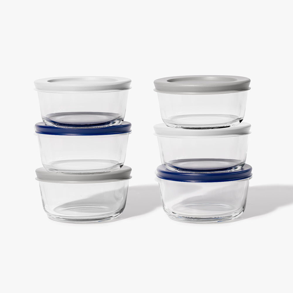 12 Piece (2 Cup / 16oz) Round Glass Food Storage Container Set (6 Containers + 6 Lids) with Bonus Lids - Image 4