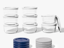 16 Piece (7oz) Round Glass Food Storage Container Set (8 Containers + 8 Lids) with Bonus Lids