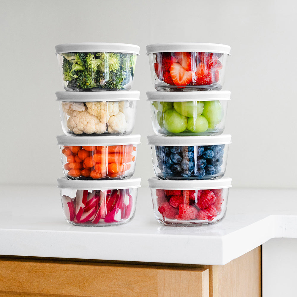 16 Piece (7oz) Round Glass Food Storage Container Set (8 Containers + 8 Lids) with Bonus Lids - Image 4