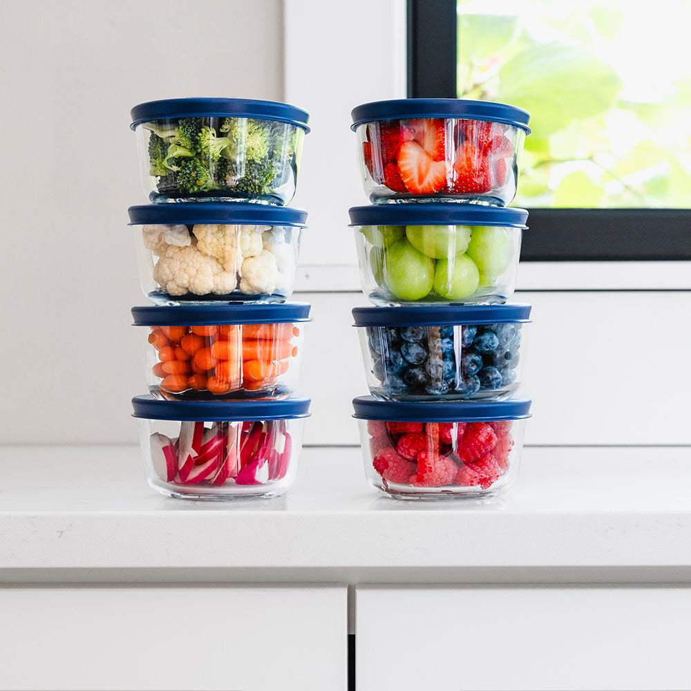 16 Piece (7oz) Round Glass Food Storage Container Set (8 Containers + 8 Lids) with Bonus Lids - Image 2